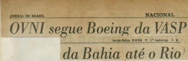 Recorte de jornal sobre o incidente ufológico com o avião da Vasp no Brasil